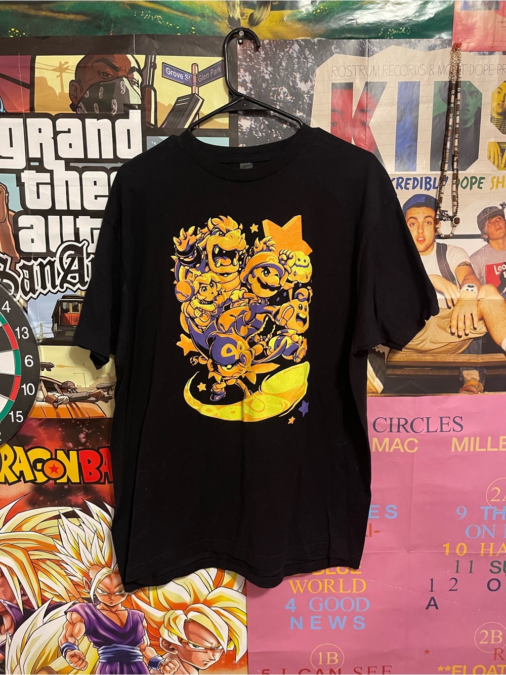 Tultex Black Mario & Bowser RPG Graphic T-Shirt with Yellow & Purple Print